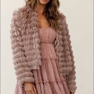 She & Sky Shaggy Tan Faux Fur Jacket/Shrug